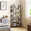 YITAHOME Libreria a 5 ripiani, scaffale da pavimento, mensola in legno e stabile struttura in acciaio, scaffalatura con 4 ganci, scaffale industriale per soggiorno, casa e ufficio, libreria Grigio