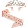 SZHUIHER Fusciacca e diadema per il 50 ° compleanno in oro rosa per donna, regali per il 50 ° compleanno per forniture per bomboniere per il 50 ° compleanno