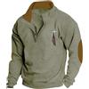 Generisch Felpa da uomo, senape, casual, alla moda, tinta unita, con bottoni alla moda, a maniche lunghe, senza cappuccio, Ag., L