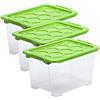Rotho Evo Safe Keeping - Set di 3 contenitori da 15 l, con coperchio, plastica alimentare (PP), senza BPA, trasparente/verde, 15 l (39,3 x 28,3 x 23,0 cm)
