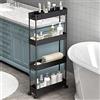 SPACELEAD SAKA SPACELEAD Carrello portaoggetti sottile, a 4 ripiani, per bagno, cucina, lavanderia, spazi stretti, colore: nero