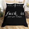 Loussiesd Set di biancheria da letto con citazioni divertenti Get Naked Comforter Cover per coppia amante uomo donna romantico copripiumino bianco e nero parole 200x200cm