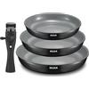 BEZIA Set di Padelle ad Induzione con Manico Rimovibile, Set di Padelle con Rivestimento in Ceramica, per Tutti i Piani Cottura, 20 + 24 + 28 cm, Design Impilabile, Lavabile in Lavastoviglie/Forno