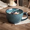 IGTOPS Tazza da Caffè XXL 700 ml - Grande Ciotola Con Manico per Cereali - Tazza in Ceramica (Blu, 650 ml)