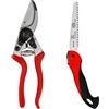 FELCO 9 Cesoie (taglio ø 25 mm, lunghezza 210 mm, cesoie per mancini, manici in alluminio, ergonomiche, cesoie con ammortizzatore) & 600 Sega