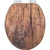 Wenko Sedile Wc Rustic Mdf Certificato Fsc con Meccanismo di Abbassamento Automatico Easy-Close, Fissaggio Igienico Fix-Clip, 35,5X42,5Cm, Rivestito a Pellicola, Resistente All'Umidità, Legno Marrone