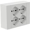 Electraline 22016 Multipresa da Parete Quadra 4 Posti Universali, con Scatola di Supporto per Installazioni Superficiali, Compatibile con Tutte le Scatole da Incasso 3 Posti (Muratura o Cartongesso)