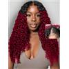 CLASSINE Ombre V Part Human Hair Wigs Bungurdy Wig Water Wave V Part Wig Brazilian Hair Water Wave Wig 1B/99j Wine Red Upgrade U Part Wig Curly Human Hair Wig 16 Inch
