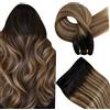 Hetto Extension Capelli Veri Tessitura Lisci Nero Balayage Extension Remy Tessitura 50 cm 100g Extension Cucite Capelli Veri Balayage Nero a Marrone con Biondo #1B/6/27