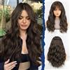 HAIRCUBE Parrucca da Donna, Parrucca Lunga Riccia con Frangia, Parrucche per Donne in Nero Naturale, Capelli Sintetici Naturali, 22 Pollici, Adatta per Halloween/Feste/Usura Quotidiana(Nero Naturale)