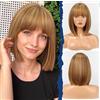 Haircube Parrucca Bob Dritta Corto con Frangia, Parrucca Miele Marrone per Donne, 12 Pollici, Parrucca in Fibra Sintetica Naturale, Parrucca per Feste/Gioco di Ruolo/Uso Quotidiano (Miele Marrone)
