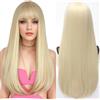 PORSMEER 28 pollici Lungo Lisci Parrucca Biondo Con Frange Naturale Sintetico Capelli Shoulder Lunghezza per Quotidiano Utilizzo uso cosplay