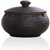 Airmsa Posacenere in ceramica con coperchi, Sigarette Posacenere Antivento, Vassoio per cenere da fumo da tavolo, Posacenere per sigarette per uso interno o esterno, per Casa, Ufficio, Balcone (Nero)