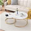 Ginhow Tavolino Salotto Bianco con cornice dorate, Coffee Table, set di 2 pezzi per il Tavolino da Salotto Moderno, Tavolo Rotondo da caffè con effetto marmo bianco