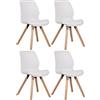 CLP Set di 4 sedie Luna - Scocca in 4 Varianti - Seduta Imbottita in plastica, Tessuto, Velluto ed Ecopelle, Colore:Bianco, Materiale:Plastica