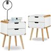 Relaxdays 2X Comodino a 2 Cassetti Mobiletto in Legno Cassettiera Camera da Letto Salvaspazio HxLxP: 55 x 40 x 40 cm Bianco