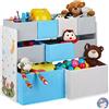 relaxdays Scaffale Porta Giochi con 9 Scatole di Stoffa, Immagine di Un Falò, Organizer, 66 x 82,5 x 29,5 cm, Colorato, Ferro, Set da 1