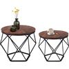 IlGruppone Set 2 Pezzi Tavolino Da Caffè Rotondo Set Di 2 Tavolini Ad Incastro Stile Vintage Industriale Piano Removibile Struttura In Acciaio Mobile Adatto Per Soggiorno Vano Porta Oggetti