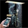 QREZAA Sistema Doccia Termostatico Musicale,300x900mm LED 64Colori 4Funzioni Colonna Doccia a Incasso,Pioggia,Cascata,colonna d'acqua,Doccetta a 3funzioni,Corpo termostatico in ottone（Oro spazzolato）