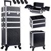 BAKAJI Trolley Make Up 4 in 1 Professionale con Trama Oleografica a Triangolare, Beauty Case Estetista Portatile, Valigia Porta Trucchi con Ruote Staccabili, Valigetta Organizer Makeup Viaggio (Nero)