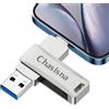 Chasisna Chiavetta USB Per iphone 3 in 1, Memoria Esterna da 256GB Compatibile con i-phone, i-pad, PC, Tablet e Smartphone Android con Connettore USB-C, per Trasferire Foto e Video