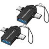 Lakeronelove Adattatore 2 in 1 Micro USB/USB-C a USB 3.0 Femmina (2 Pezzi), Adattatore da USB Tipo C a USB, Convertitore Adattatore da Micro a USB OTG, per chiavette multimediali, telefoni Android o tablet Nero