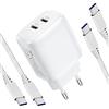 GLNoblecable 25W Caricatore con 2 Porte USB C,Caricabatterie con Cavo per Samsung Galaxy S23 Plus Ultra/S25 S22 S21 FE,A54 A55 A25 5G/A53 5G/A52 A52S A16 A34 A33 A23 A14 A13 A56 Presa Ricarica Rapida Super Veloce