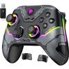 EasySMX X15 Wireless Controller con 7 luci RGB, Controller PC Bluetooth con Joystick Hall, Trigger Hall, Pulsanti programmabili - Compatibile con PC/Switch/Telefono/Tablet-Nero