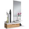 Habitdesign Ingresso con cassetto e specchio, mobile da ingresso, modello Dahlia, colore bianco Artik e Rovere Nodi, dimensioni: 81 cm (larghezza) x 116 cm (altezza) x 29 cm (fondo)