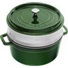 STAUB Casseruola/Cocotte in Ghisa, con Inserto per Cottura a Vapore, Tonda 26 cm, 5,2 litri, Interno della Pentola con Smaltatura Nera Opaca, Verde Basilico