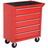 HOMCOM Carrello Porta Attrezzi a 5 Cassetti con Serratura, 4 Ruote e Maniglia, Carrello Officina in Acciaio 69x33x75cm, Rosso