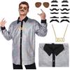HarnyLoom Costume da discoteca anni '70 e '80, uomo con paillettes, camicie retrò con bottoni glitterati con parrucca, occhiali da sole, set di accessori per abiti divertenti (Arcobaleno, S)