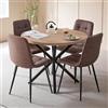 DEYARNA HOME Set Sala da Pranzo, Tavolo da Pranzo Rotondo 100cm con 4 Sedia da Pranzo Imbottita in Ecopelle, Ideale per Cucina, Soggiorno, Sala da Pranzo (Legno Chiaro+Marrone Scuro (PU))