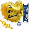 MY Idea Regalo Maestre - Cuscino a Cuore Tu Sei Speciale 16cm + Ramo Mimosa + 37,5gr Baci Perugina - Regalo Uomo|Donna|Mamma