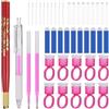 ATOMUS Kit di penne per microblading con fiore, per tatuaggio rosso, 10 pezzi, 18U/9PIN/3RL, 10 microlame per sopracciglia, 10 pezzi, supporto pigmentato con spugna