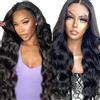 Creuost Body Wave Human Hair Wig Parruca Donna Capelli Veri Umani 4x1 T-part Lace Front Human Hair Wig Brazilian Remy Virgin Hair Natural Black Color 24 Pollice