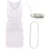 I LOVE FANCY DRESS LTD ILOVEFANCYDRESS Costume da Flapper Deluxe per Donna - Abito Bianco con Frange 1920 con Copricapo di Paillettes di Piume Abbinato Charleston Anni 1920 - Taglia: Piccola (EUR 38/40)