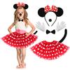 ACWOO Minnie Costume Ragazza, 1 Tutù di Minnie Pois Gonna Tulle 1 Minnie Cerchietto da Topo 2 Guanti Bianchi 1 Naso Nero1 Coda, per Costume Carnevale Festa Minnie Cosplay Costume Halloween