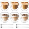 Aicharynic Set di 6 bicchieri da caffè a doppia parete, da 80 ml, a doppia parete, con 6 cucchiai, cappuccino, tazze da caffè, caffè e ghiaccio, bicchieri termici
