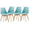 EGGREE Set di 4 Sedie Sala da Pranzo Sedie da Cucina con Gambe in Legno Sedie Ufficio Imbottita in Pelle PU Moderne Design, Blu Menta