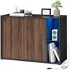 SONGMICS HOME Montaggio Rapido Senza Utensili Toolless, Mobile TV, Armadio, Credenza con Illuminazione e Ripiano in Vetro, Minimalista, Noce Naturale e Nero Ebano BBK372B01