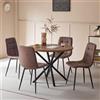 DEYARNA HOME Set Sala da Pranzo, Tavolo da Pranzo Rotondo 100cm con 4 Sedia da Pranzo Imbottita in Ecopelle, Ideale per Cucina, Soggiorno, Sala da Pranzo (Legno Scuro+Marrone Scuro (PU))