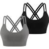 Leversic Reggiseno Sportivo Donna Top Palestra Fitness Reggiseno Imbottito Senza Ferretto Nero+Grigio XL