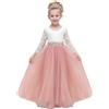 Aibaowedding Abito da bambina in pizzo con scollo a V, in tulle con fascia per la prima comunione, elegante abito lungo, Colore: rosa., 10-11 Anni