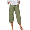 Generico Pantaloni alla Caviglia Pantaloni da Donna Pantaloni di Lino a Vita Alta Elastici Estivi Casual Pantaloni a Gamba Larga a Gamba Dritta Pantaloni Inverno Viola (Army Green, L)