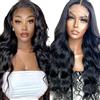 Creuost 4x1 HD Transparent Lace Front Human Hair Wig 100% Unprocessed Virgin Hair Parrucca Capelli Veri Body Wave Human Hair Wig Pre Plucked Natural Hairline Natural Black Color 28 Pollice