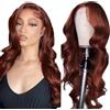 Creuost #33 Reddish Brown 4x1 HD Lace Front Human Hair Wig Brazilian Virgin Human Hair Wigs For Women Body Wave No Tangles 150% Density Glueless Human Hair wigs 10 Inch