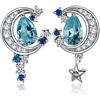 JewelryPalace 2.2ct Luna e Stella Orecchini a Lobo Donna Argento 925 con Naturale Topazio Azzurro Creato Zaffiro, Orecchini a Bottone con Pietra a Taglio Pera, Orecchini Blu Argento Set Gioielli Donna