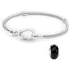 LNQOBU Bracciale in Argento con maglia Snake e chiusura a cuore Compatibile con Pandora Europei Charms da Donna