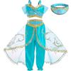 XFOZDM Vestito da Principessa Jasmine Bambina Costume Jasmine per Ragazza Bambini Jasmine Principessa Abiti Ragazze per Carnevale Compleanno Halloween Feste Cosplay 4-5 Anni Blu fasce per capelli 120